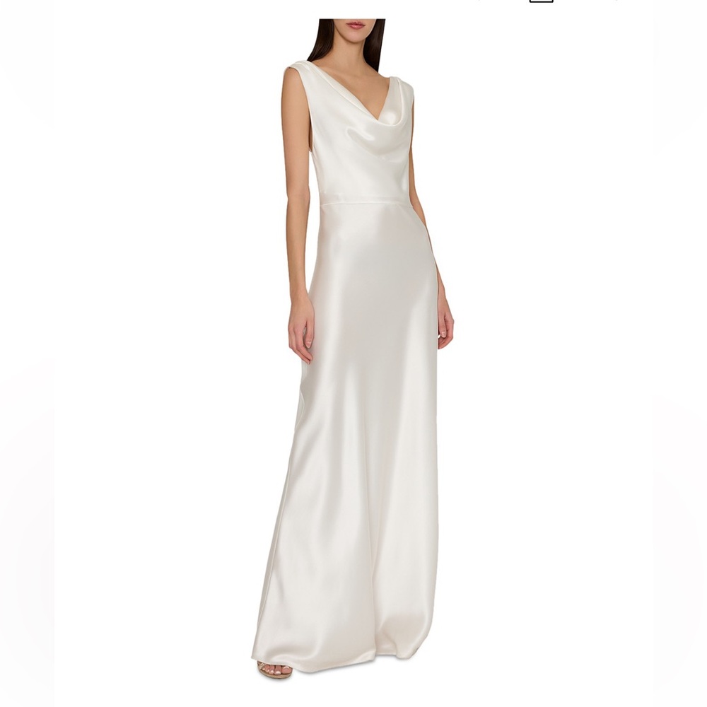 MILLY White Hammered Satin Cowl Neck Gown Sleeveless Maxi Dress Size 8 - Picture 1 of 4